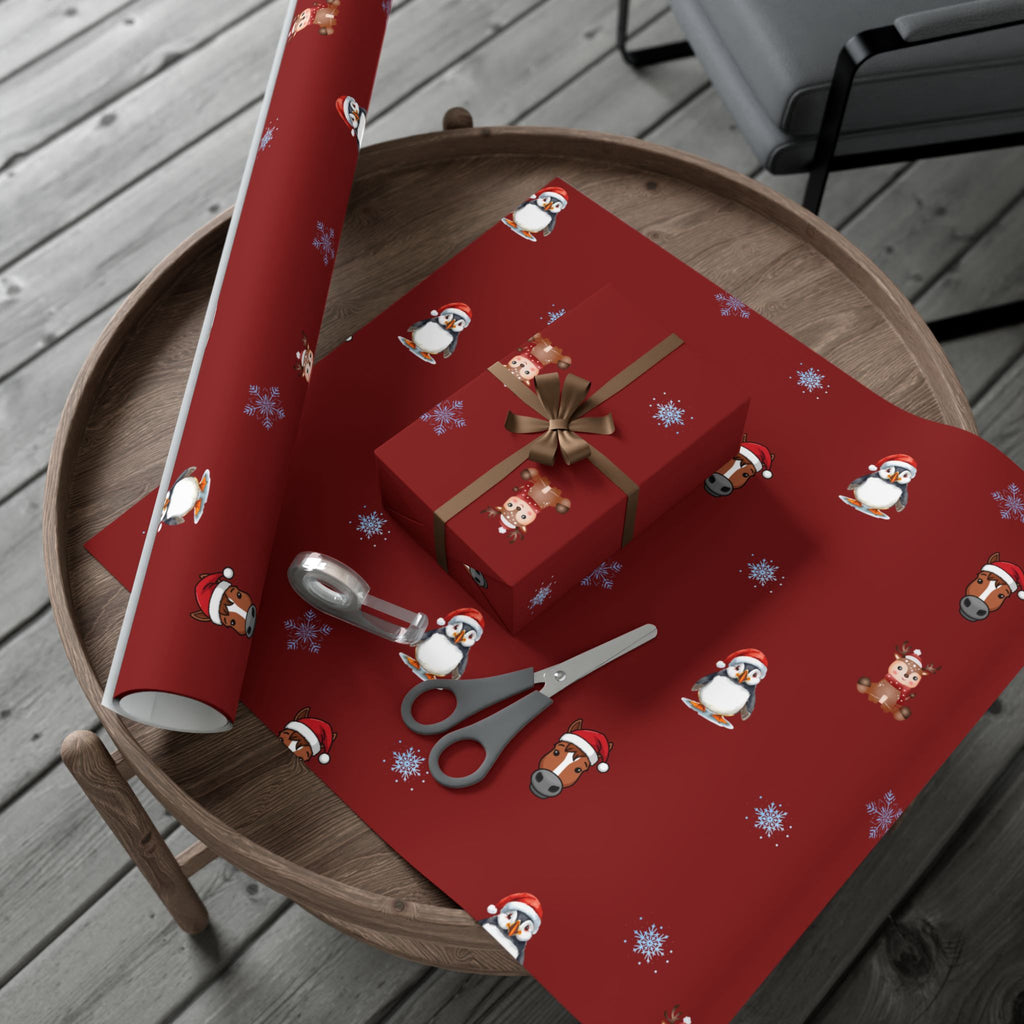 Christmas Puffin & Reindeer Gift Wrap Paper