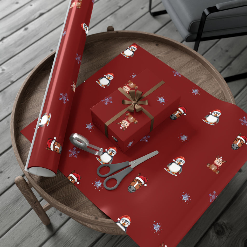 Christmas Puffin & Reindeer Gift Wrap Paper