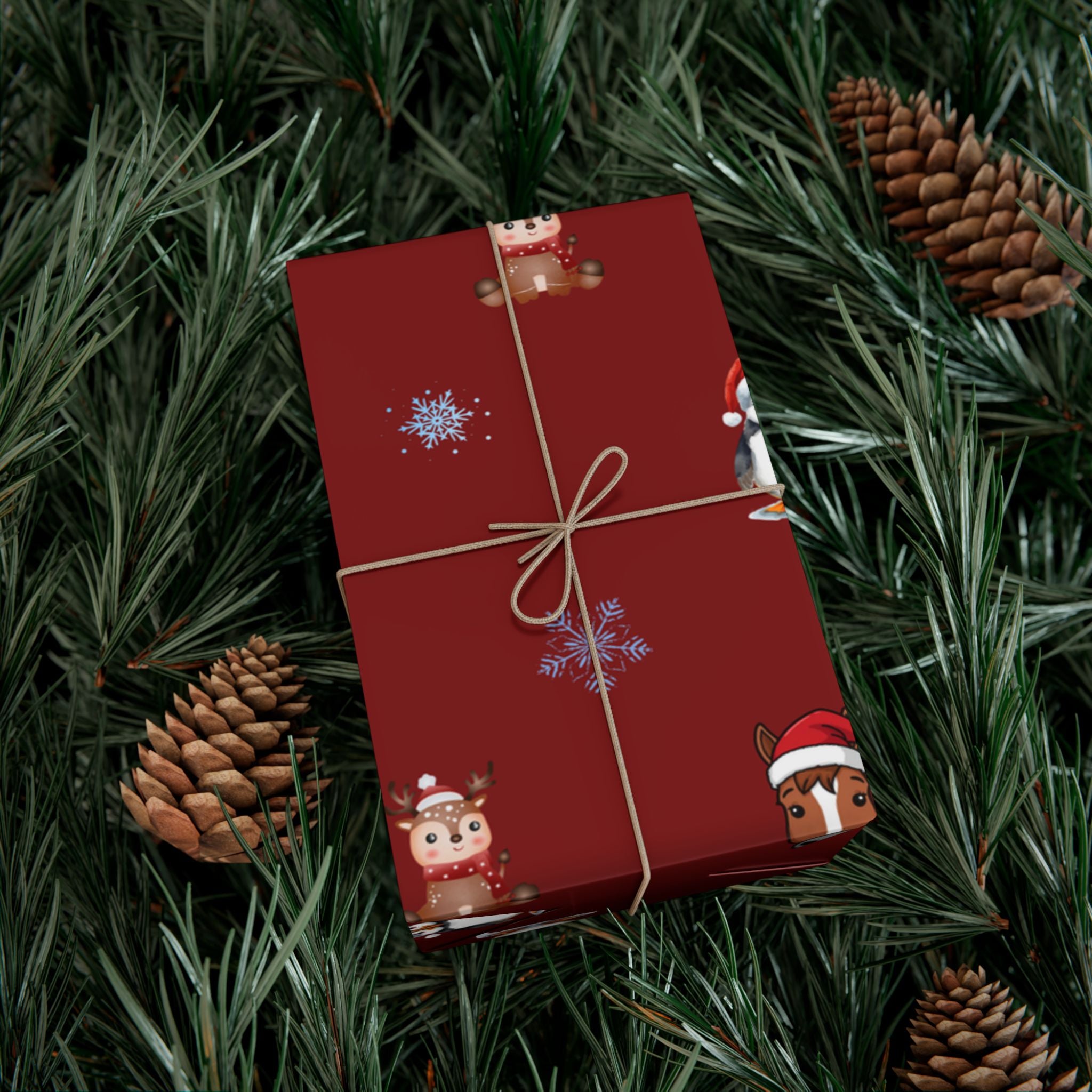 Christmas Puffin & Reindeer Gift Wrap Paper