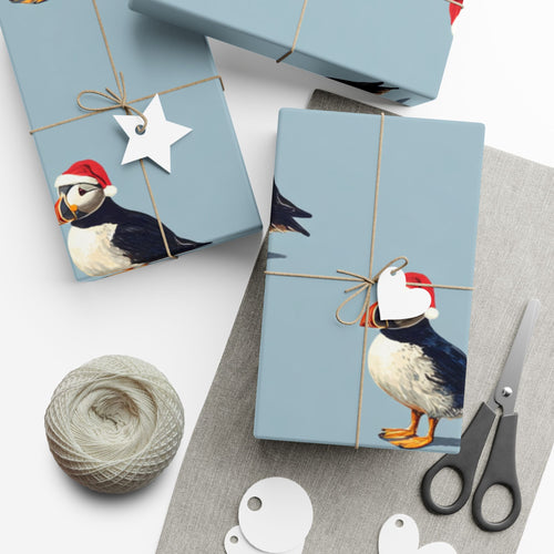 Blue Puffin Christmas Wrapping Paper
