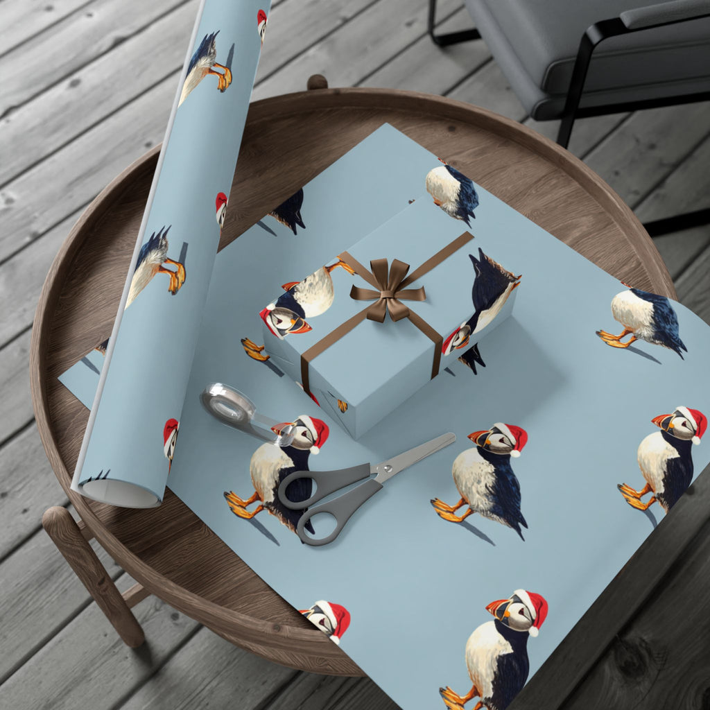 Blue Puffin Christmas Wrapping Paper