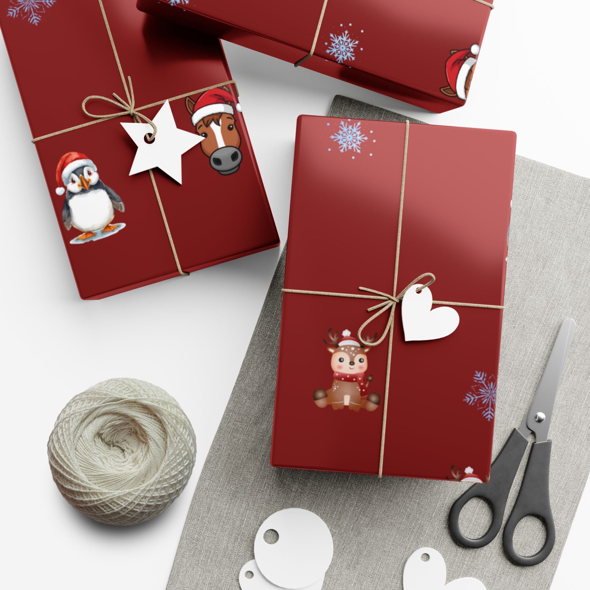 Christmas Puffin & Reindeer Gift Wrap Paper