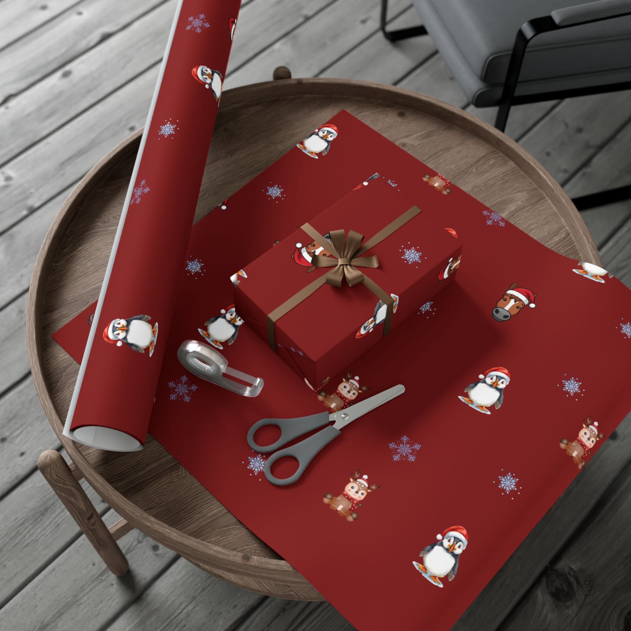 Christmas Puffin & Reindeer Gift Wrap Paper
