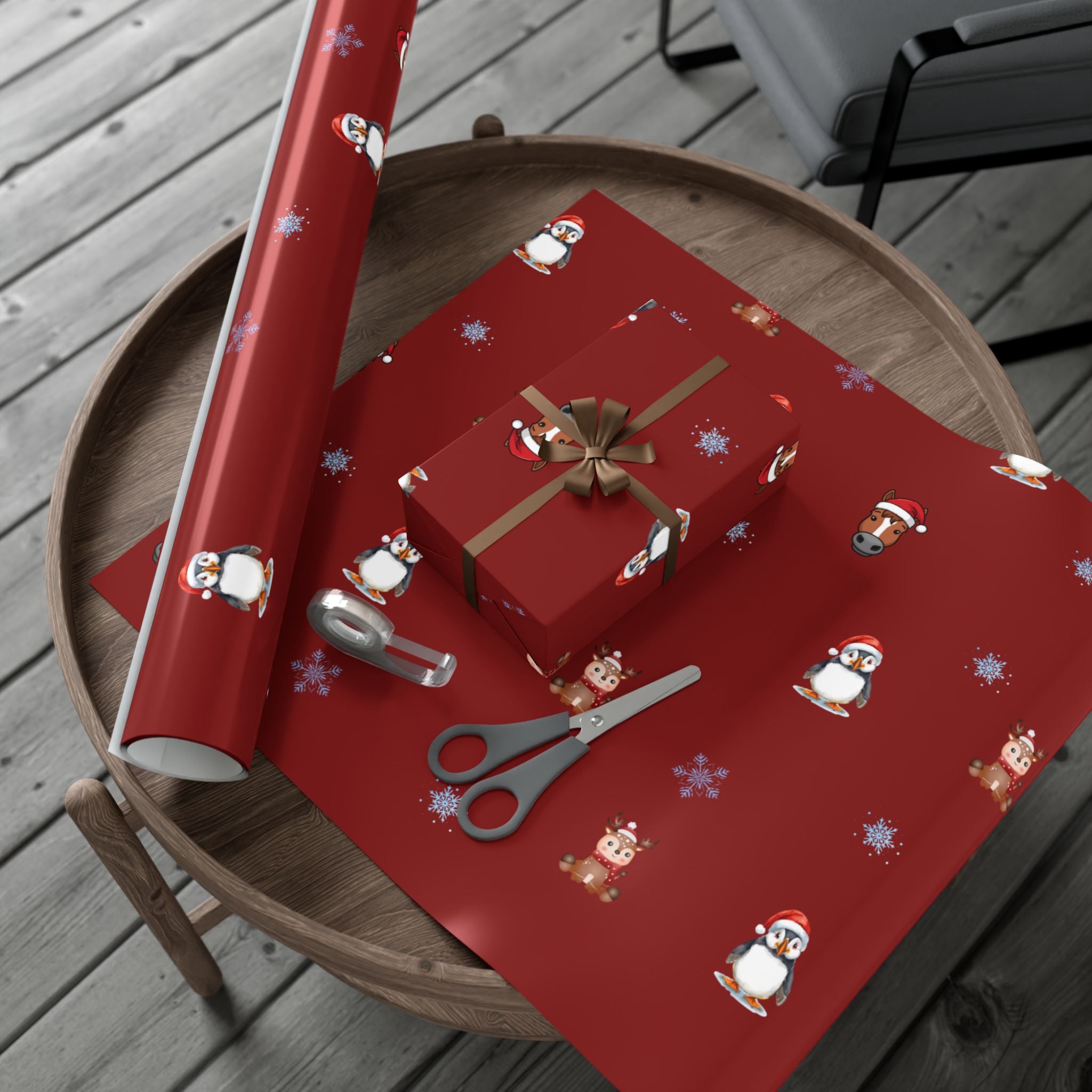 Christmas Puffin & Reindeer Gift Wrap Paper