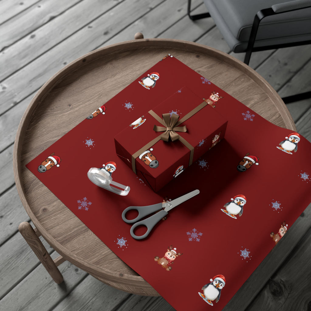 Christmas Puffin & Reindeer Gift Wrap Paper